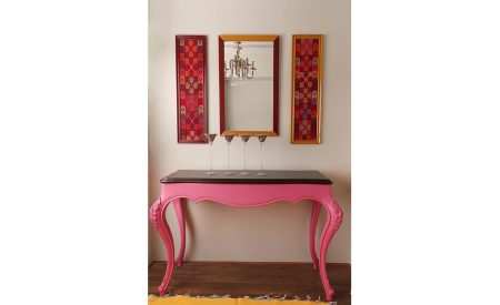 Pink console with veneer