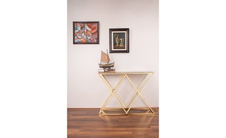 PVD Gold-Plated Stainless Steel Triangles Console Table.